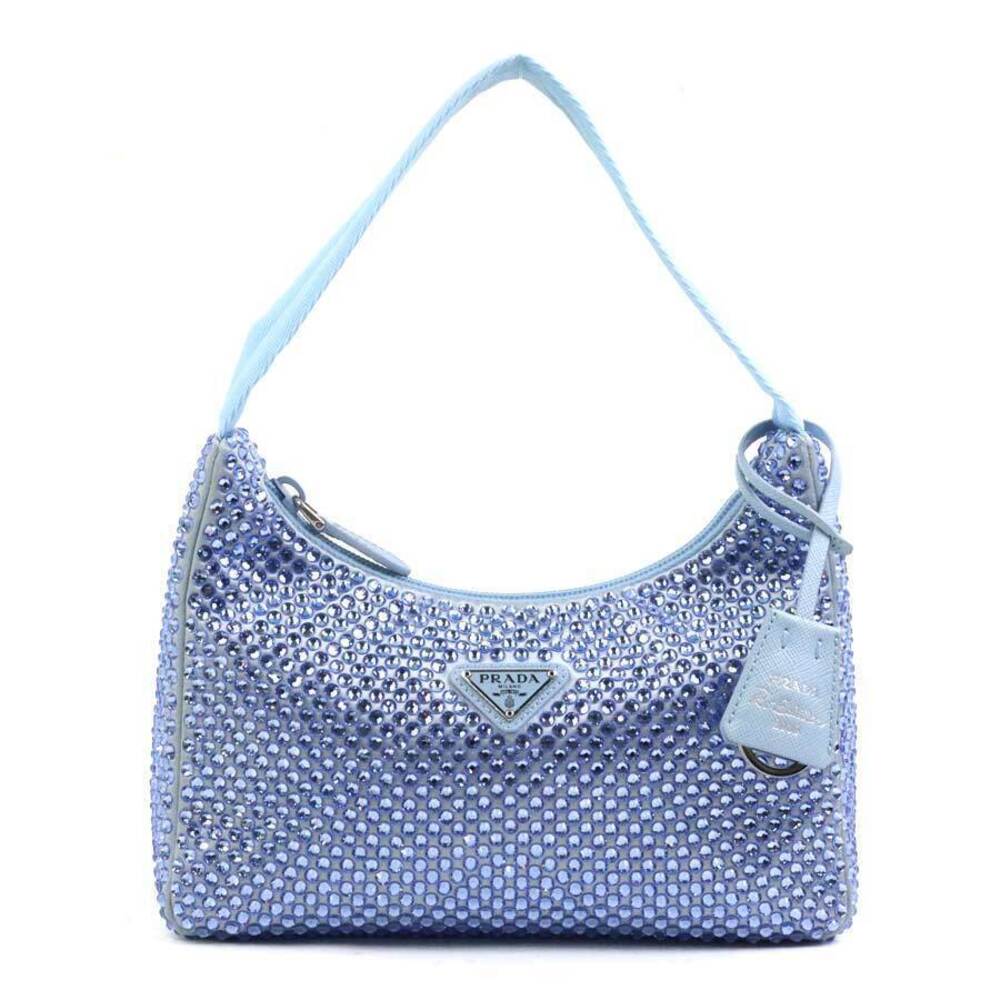 Prada handbag silk crystal viscose blue